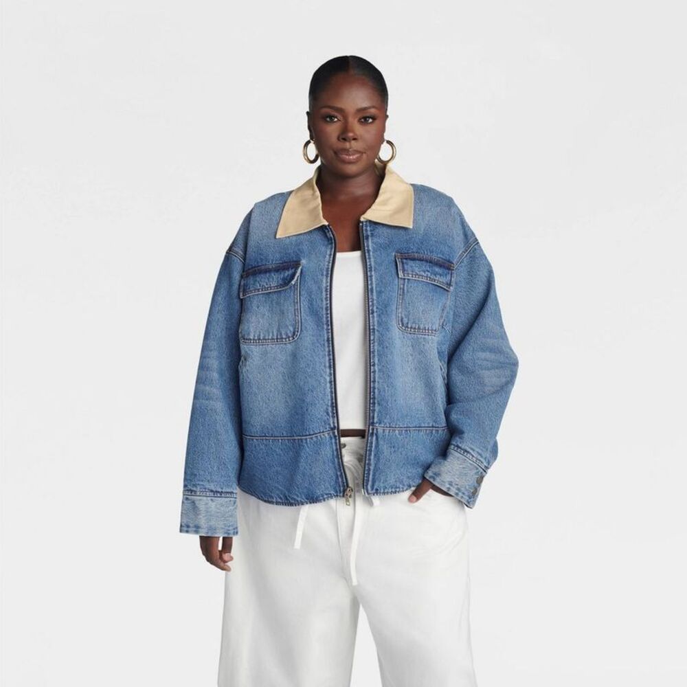 KBB by KAHLANA Women's 'The Carpenter Denim Jacket' - Medium Wash XL